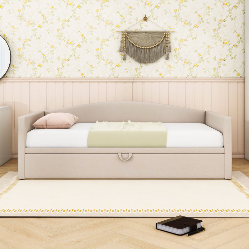 Lit de jour simple rembourré avec couchette, Beige