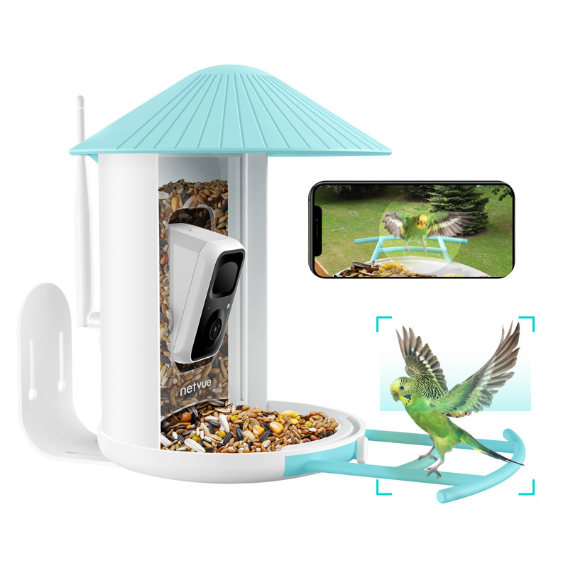 Birdfy Feeder AI By Subscription With Motion Detection Wireless Camera And Solar, Smart Bird Feeder for Outdoors, Blue