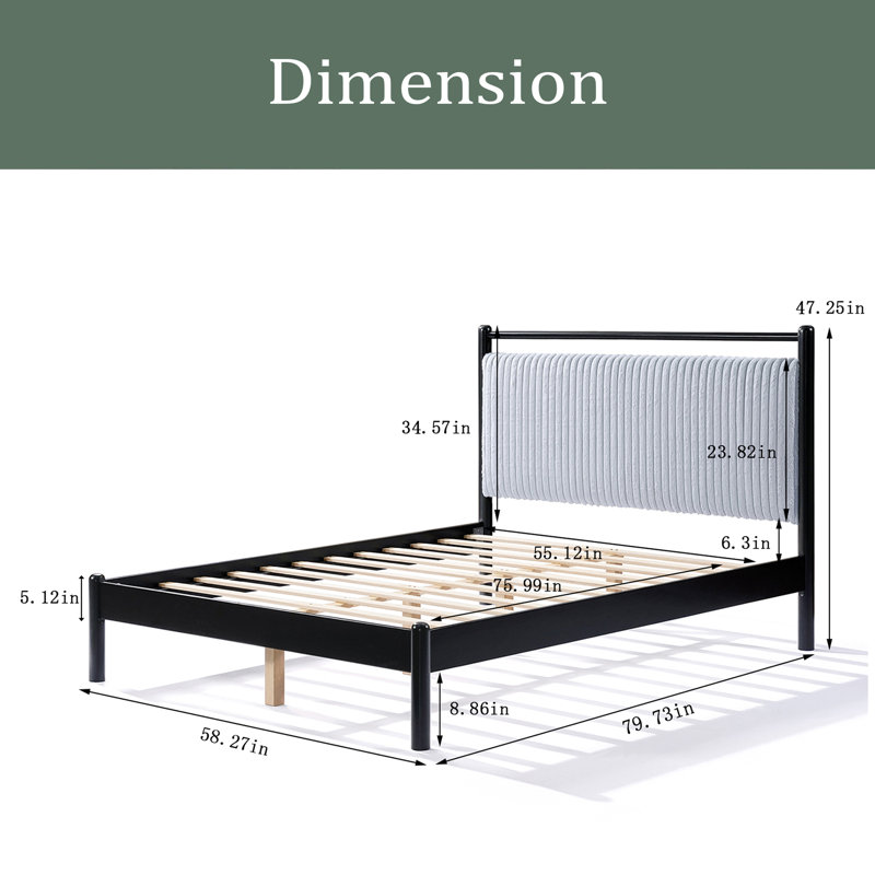 Base de lit en bois avec tête de lit moelleuse, Complète