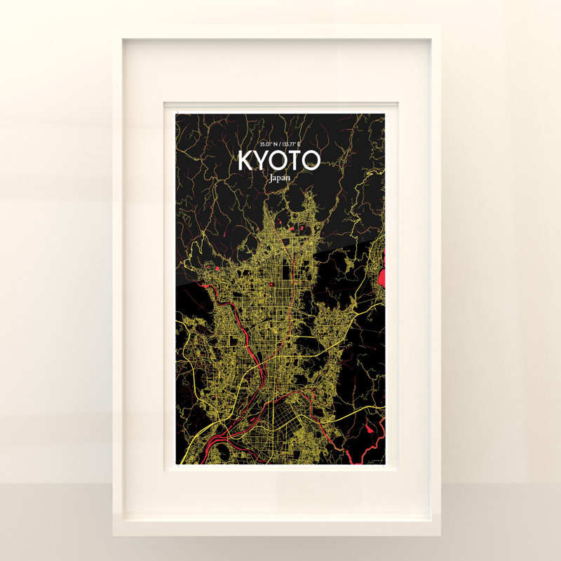 Kyoto City Map In Contrast - No Frame Print, 17cm H x 11cm W x 0.05cm D