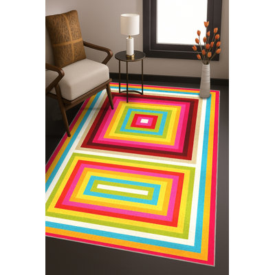 Tapis bleu tissé lavable rétro Mosso