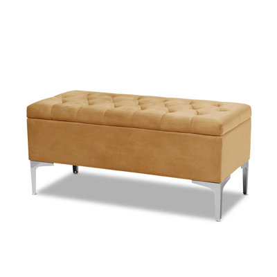 Modena Wide Velvet Tufted Rectangle Ottoman Storage Bench with Legs, Upholstered Multi-Function Footstool Bench for Living Room & Bedroom