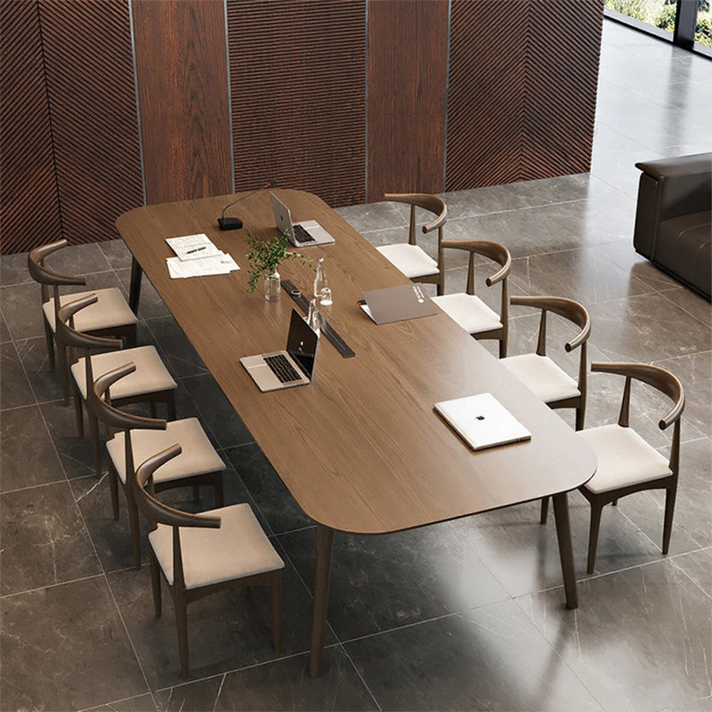 Table de conférence moderne en bois massif avec prises de courant intégrées, H 29,53 po x L 98,43 po x l 39,37 po