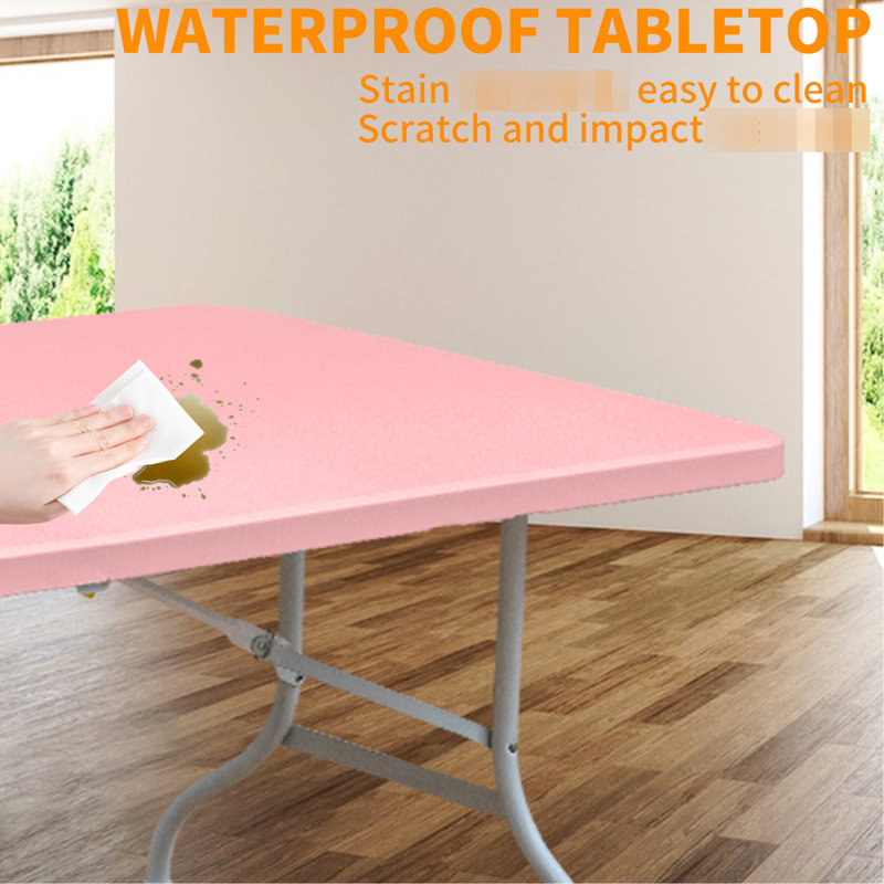 Pink Portable Party Folding Table - High Strength, Waterproof, Stable, Easy To Store 6Ft Outdoor Camping Portable, Strong, Stable Structure