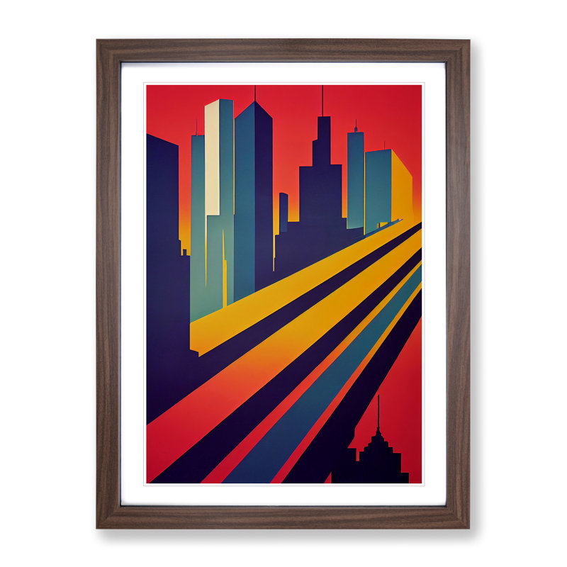 XV1022-3751X Resplendent City Skyline Abstract - Print, White, 36cm H x 27cm W, Walnut Framed