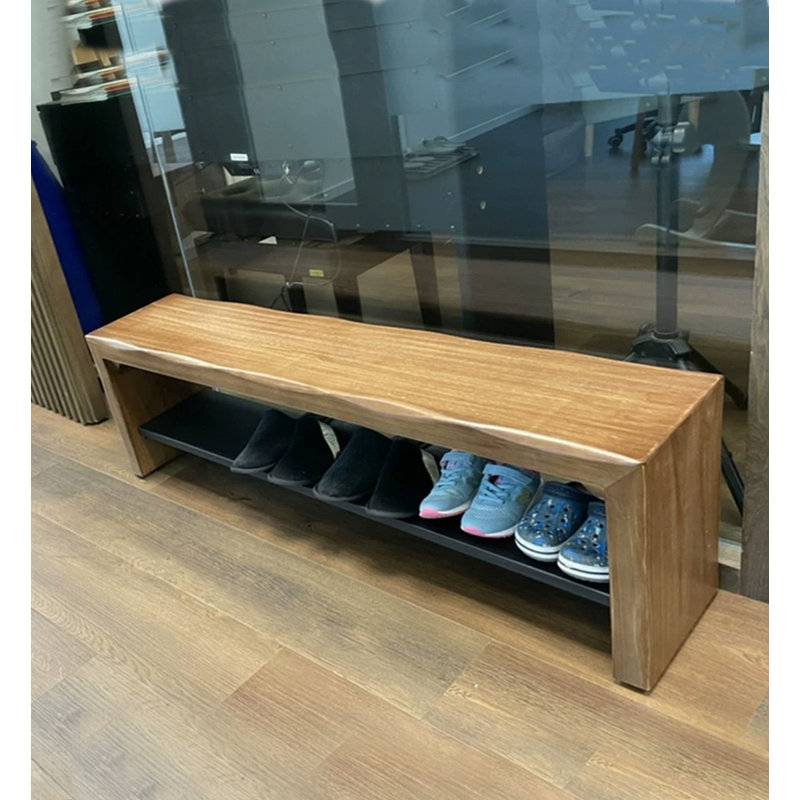 Rustic Pine Solid Wood Entryway Shoe Bench