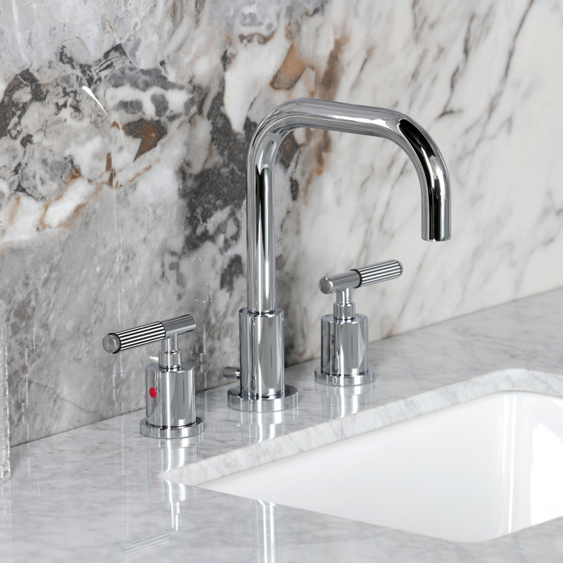 Kingston Brass Synchronous Two-Handle 3-Hole Deck Mount Widespread Bathroom Faucet with Brass Pop-Up Drain, Polished Chrome