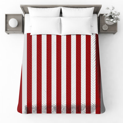 Red Vertical Stripes Quilted Bedspread All Sizes