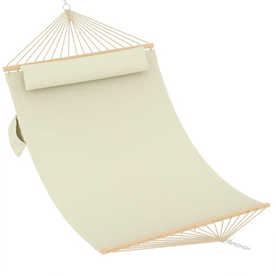 Lit de remplacement pour hamac avec barres d'écartement en bois, tissu de hamac plat de 350 cm seulement, blanc, lit de hamac extérieur doux et respirant pour jardin de patio