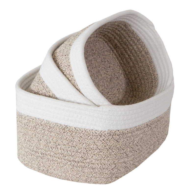  3-Piece Storage Basket Set - Small, Medium, and Large Rope Baskets for Makeup, Towel, Nursery, Office, and Classroom Storage by Home-Complete