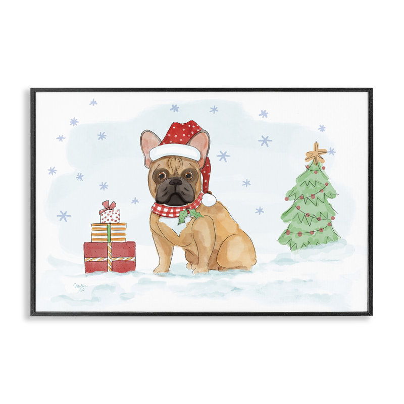 «Holiday Dog in Snow», estampe numérique par Mollie B., Giclée encadrée noir minuit, H 12 po x l 18 po