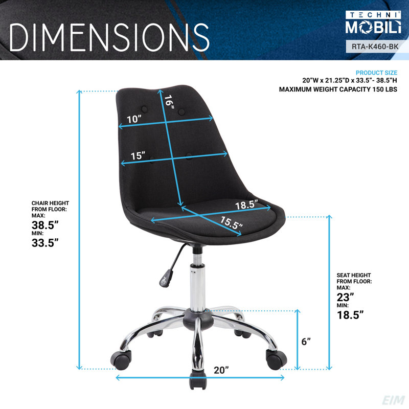Chaise de travail sans accoudoirs avec boutons Techni Mobile