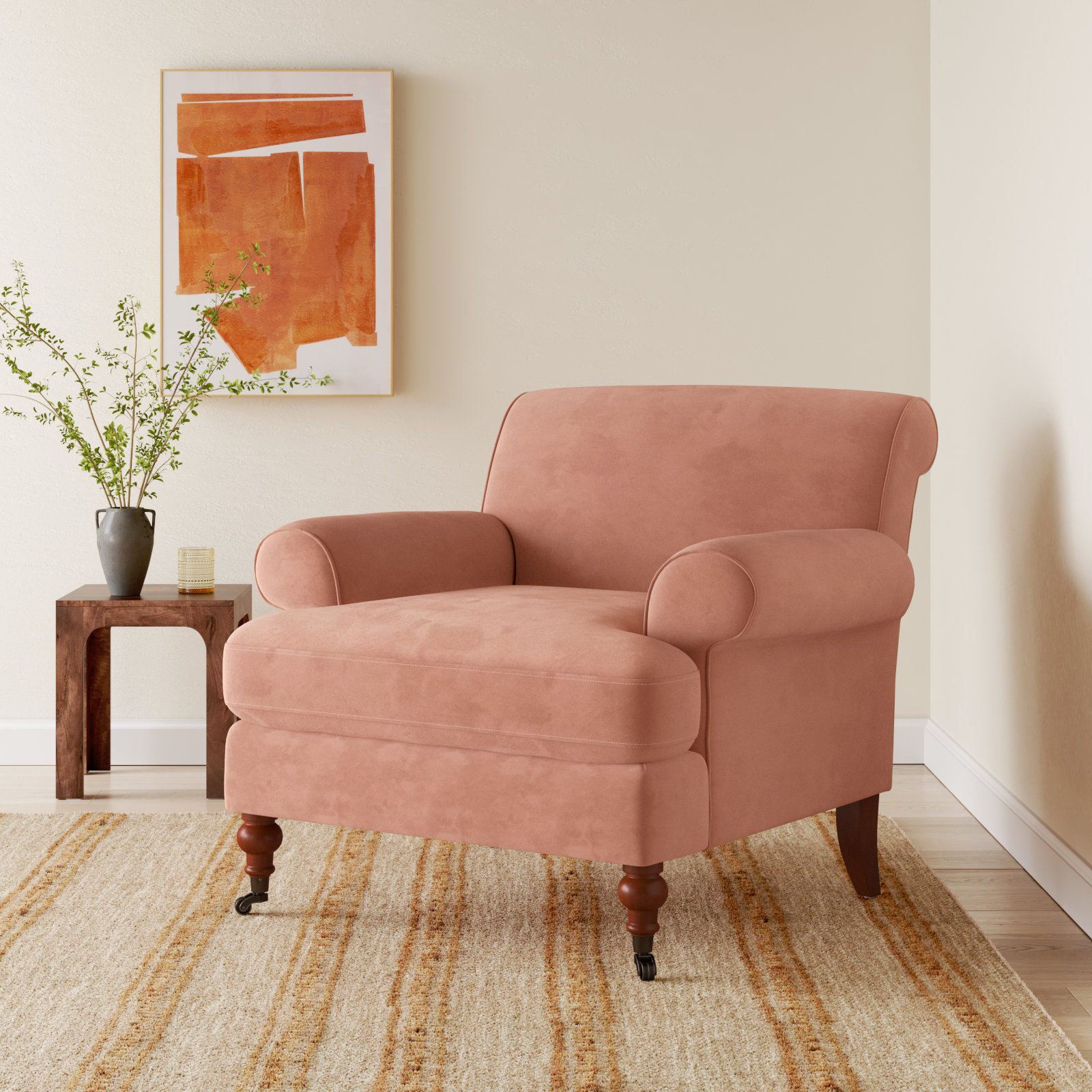 Harbor Armchair, Peach Orange Velvet
