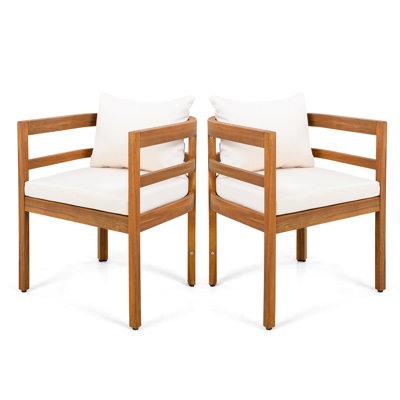 Trancy Outdoor Acacia Wood Dining Chairs with Removable Cushions by Red Barrel Studio