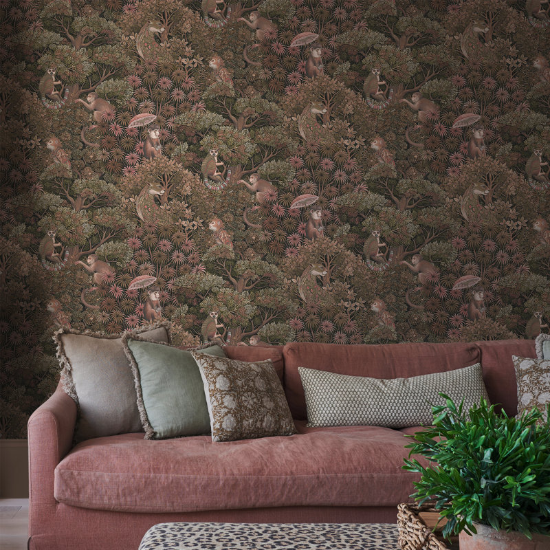 Graham & Brown Treetop Troop Damson Wallpaper, Pink