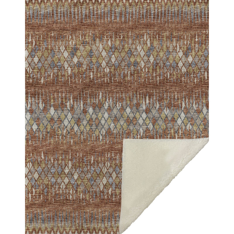 Couverture en sherpa One Pixie Street Paprika 127 x 178 cm, couleur paprika, Bleu; or; gris