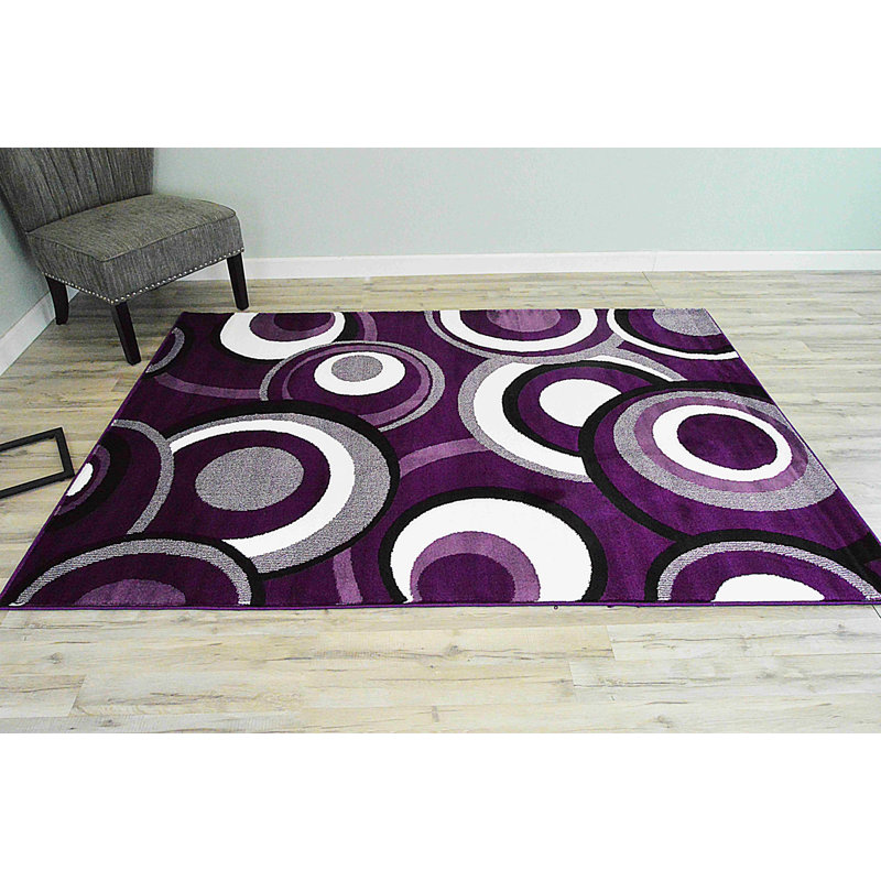 Tapis mauve à motif géométrique Cossette, Rond 6 pi 6 po