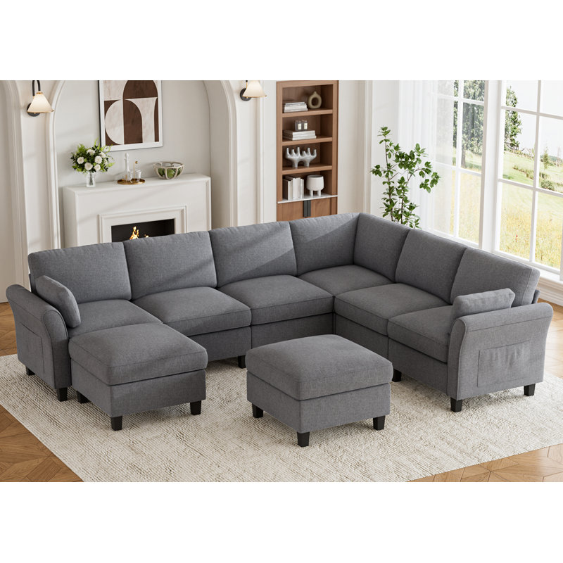 Canapé modulaire avec rangement 8 pièces, Tissu gris foncé