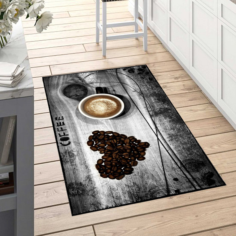COFFEE kitchen rug, Rectangle 90 x 130cm, Grey