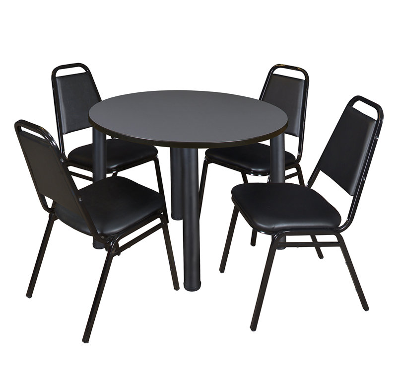 Plateau de table Kee, 4 chaises empilables, Noir, Gris, H 29 po x l 48 po x P 48 po