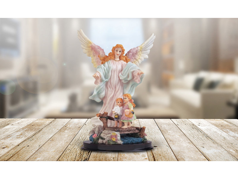 9"H Pink Guardian Angel with Children Holy Figurine Unique Gifts