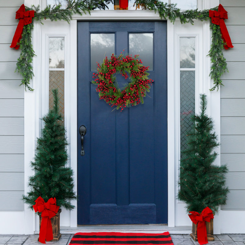 Cedar Pine And Red Berries Artificial Christmas Wreath - 28" - Unlit
