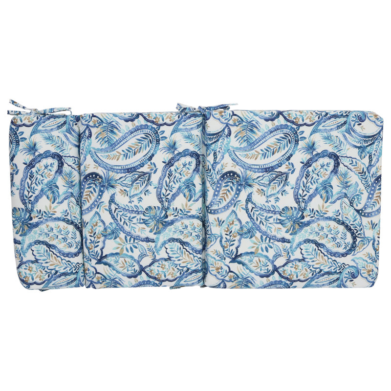 Coussin de chaise d'extérieur, Blanc / cachemire lapis Faylinn, L 18 po x P 18 po