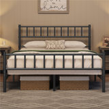 Minimalist Metal Bed Frame with Slatted Headboard
