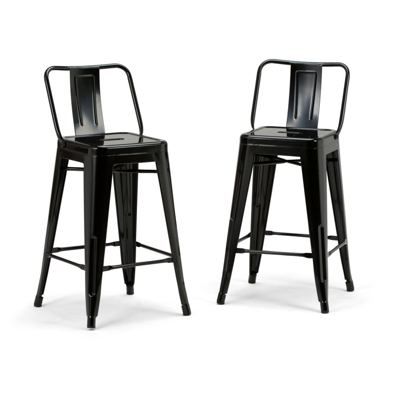 Tabouret en métal Rayne, Noir, Tabouret de comptoir (siège d'une hauteur de 24 p, 2