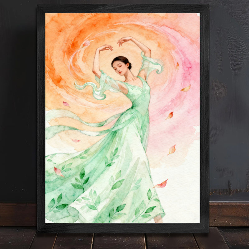 Art encadré noir, une danseuse de ballet élégante et dynamique, impressions encadrées de style rétro, H 17 po x l 13 po