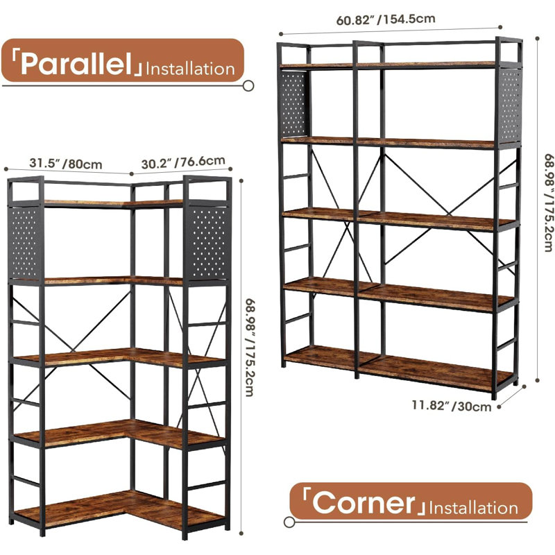 Bibliothèque industrielle 17 étages à 5 niveaux avec bibliothèque en bois et métal