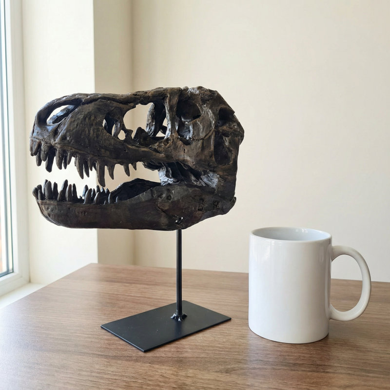 T-Rex Dinosaur Skull Mounted Tyrannosaurus Rex Fossil Statue