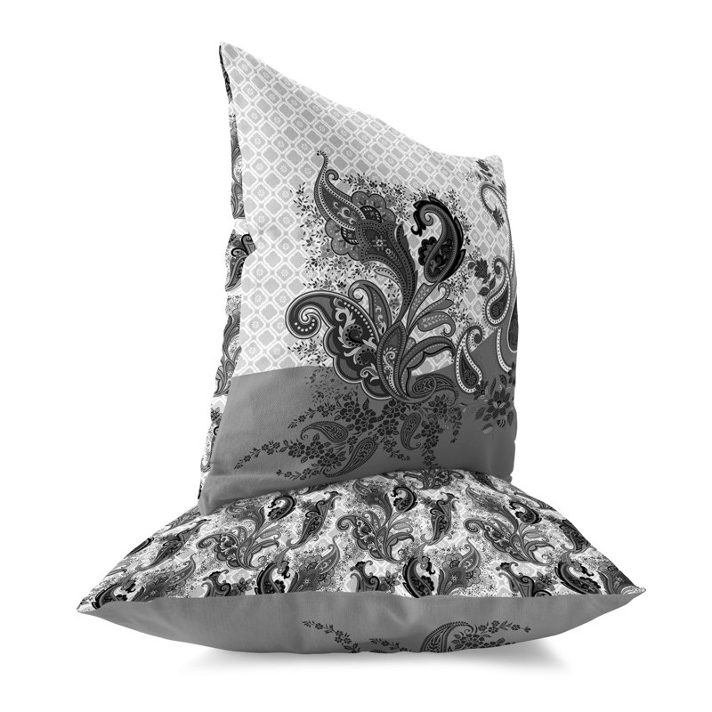 Coussin Sanskrit Waves, Blanc / Gris, H 18 po x l 18 po