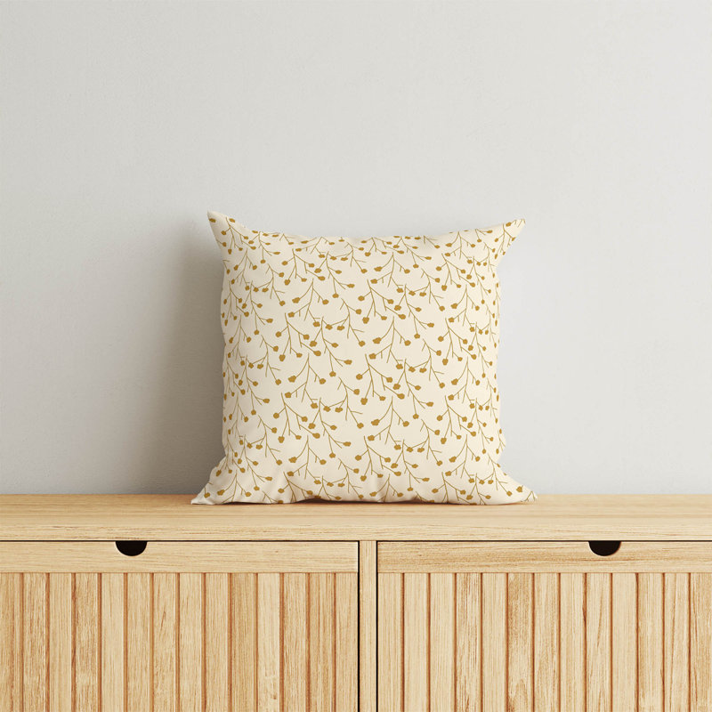 Coussin décoratif Berry Branch, Carré 20 po, Floral ocre doré