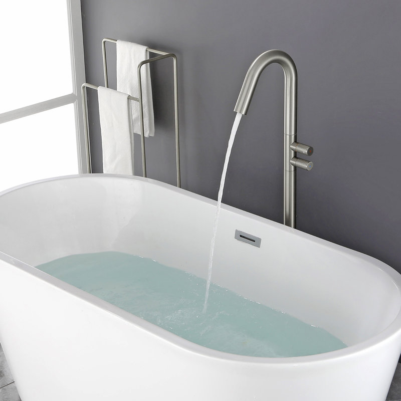 Freestanding Bathtub Faucet Set Single Handle Floor Mount Tub Filler Free Standing Tub Faucet, Brushed Nickel
