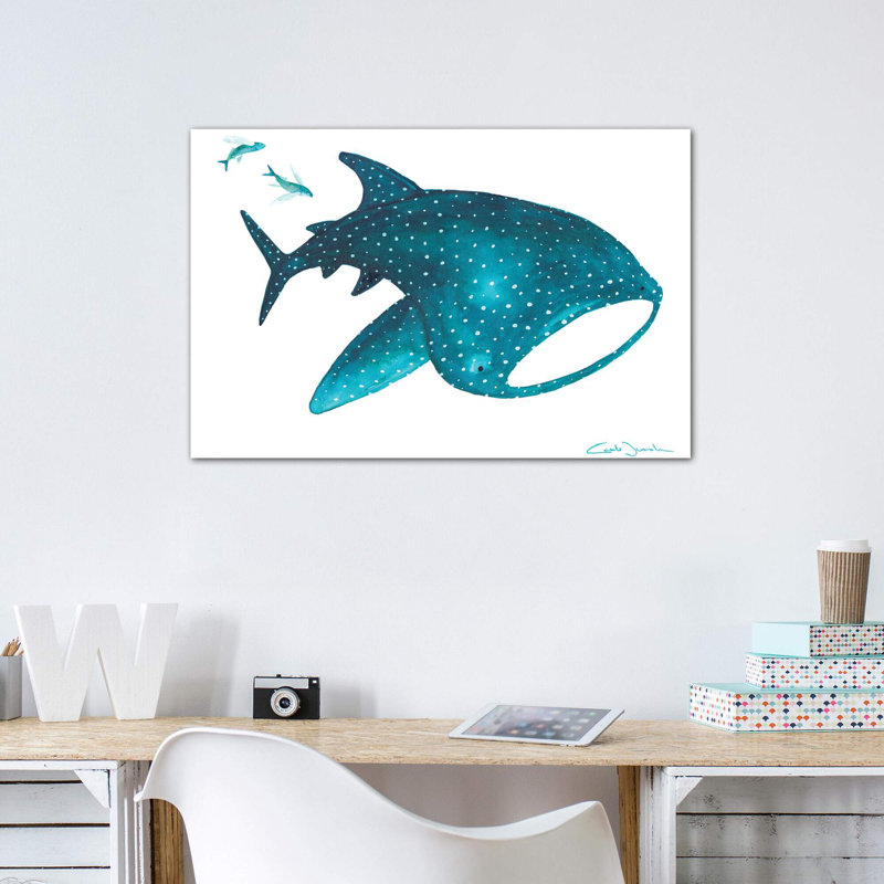 " Whale Shark And Fishes ", No Mat, 26" H x 40" W x 1.5" D, Wrapped Canvas