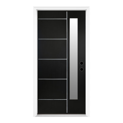 36 in. x 80 in. Black Fiberglass Front Entry Door, Left-Hand Inswing, Frosted Glass