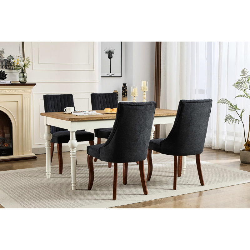 Chaise de salle à manger en rayonne noire (2), haute pour une expérience d'assise exceptionnelle, pieds courbés en bois massif Sw1847bk 2, revêtement épais et luxueux, dossier, pieds, chaises confortables