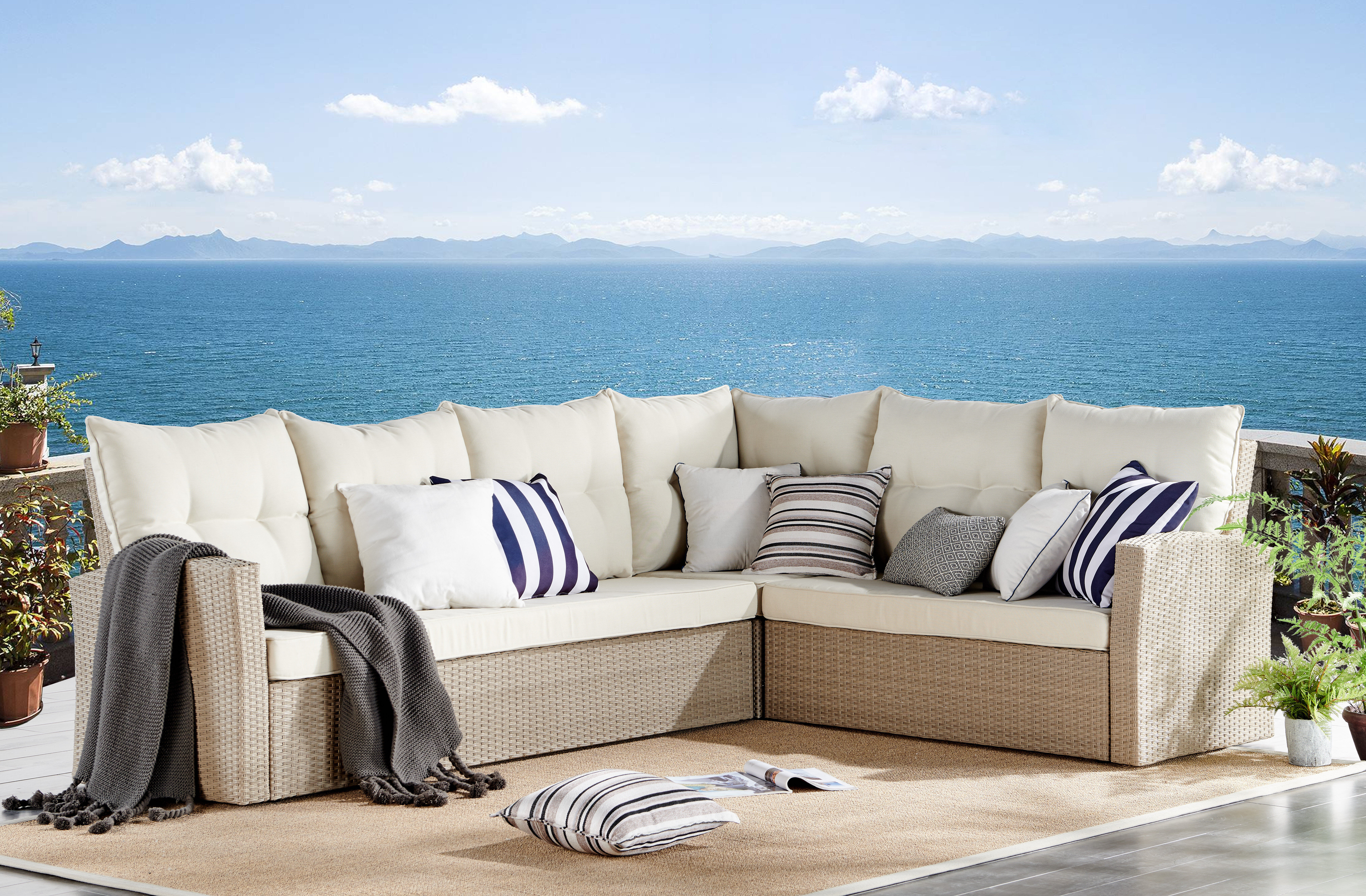 Pangkal Pinang 20 Sitzer Rattan Ecksofa Set