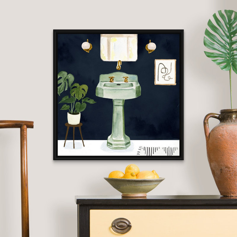 Boho Bath Sinks II - reproduction d'art sur toile, Cadre flottant noir, H 25,7 po x l 25,7 po x P 1,75 po