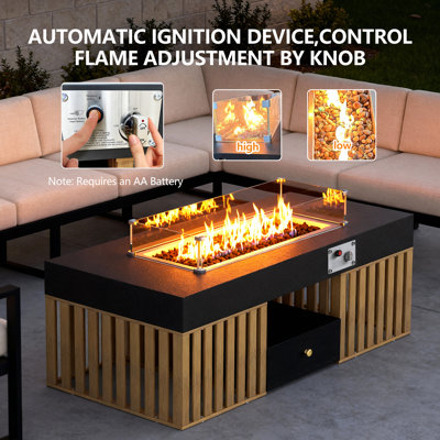 Outdoor Fire Pit Table 47.2 Inch Rectangular Fire Table with Storage Drawer for Patio Backyard Deck