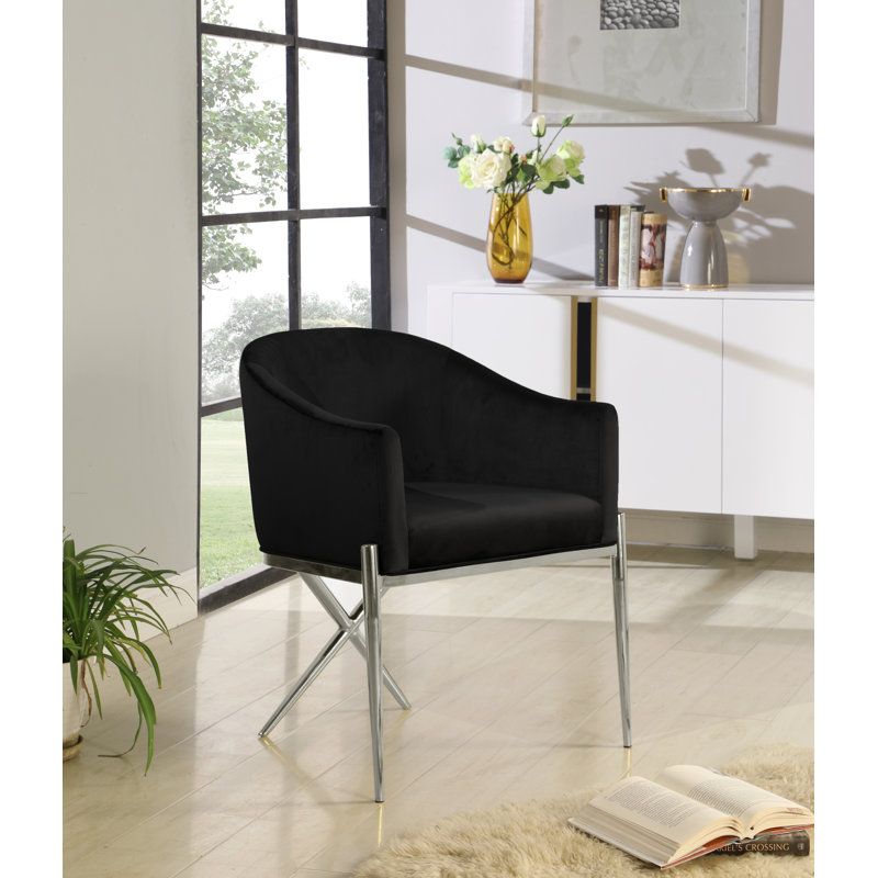 Chaise rembourrée Xavier, Velours noir, Chrome
