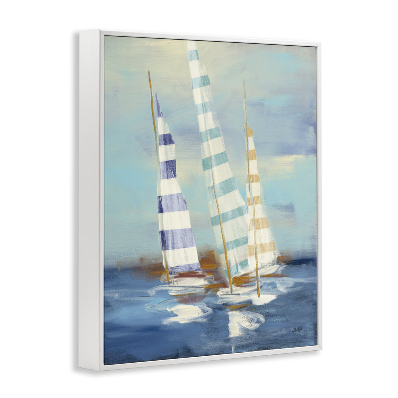 «Summer Regatta», estampe numérique par Julia Purinton, Giclée encadrée blanc bord de mer, H 14 po x l 11 po
