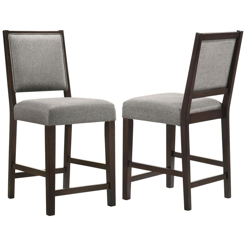 Gris et tabourets de comptoir pour 2 personnes, mobilier de salle à manger, dossier souple, pieds carrés stables pour 2 personnes, style transitionnel, matériau 100%, pieds en bois