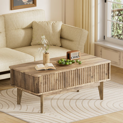 Table basse à plateau relevable avec plateau relevable et compartiment de rangement dissimulé