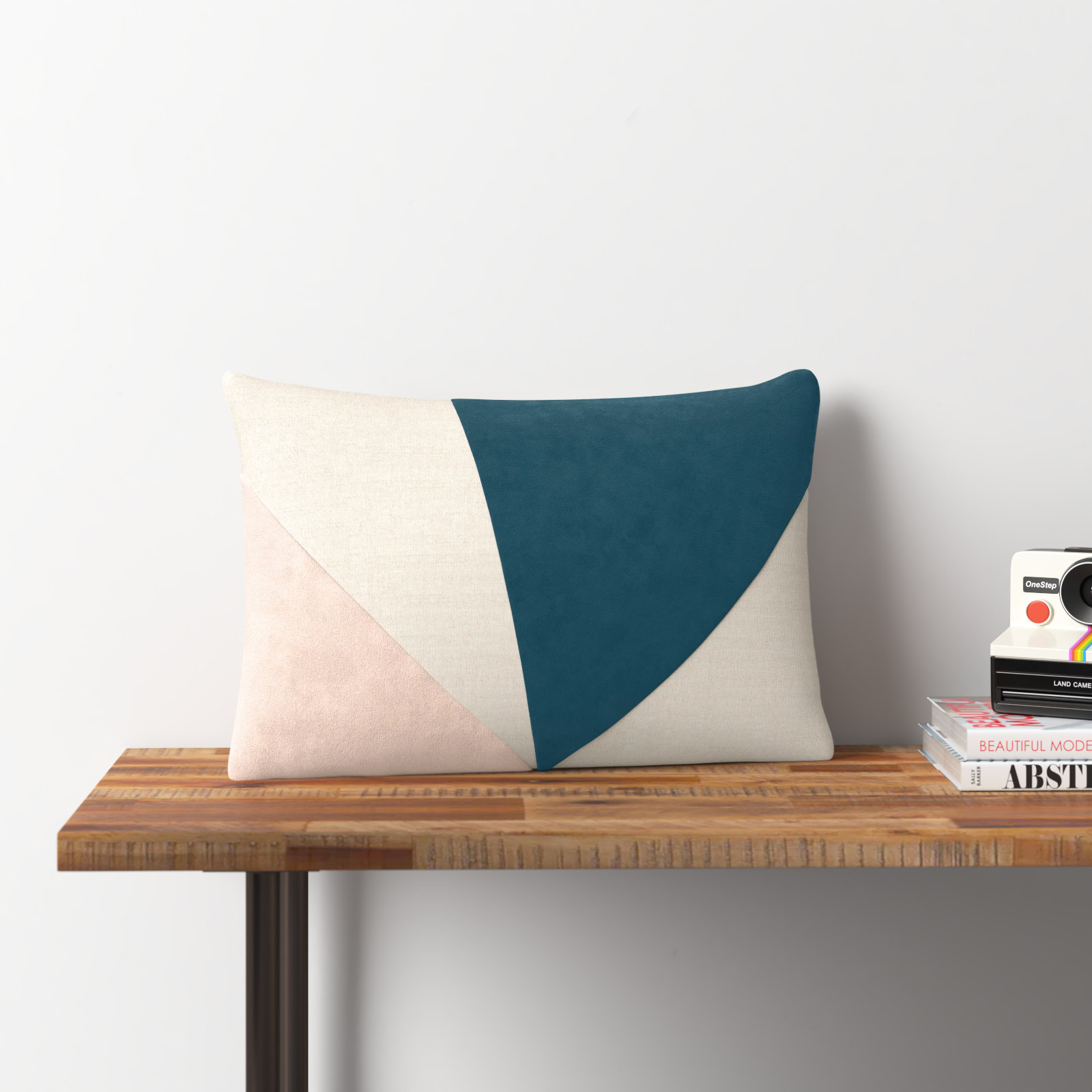 Kathleen Geometric Cotton Lumbar Pillow Cover, Teal/Peach