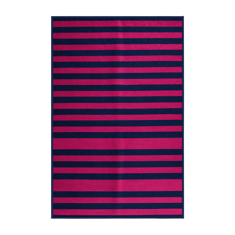 Tapis bleu à rayures horizontales lavable à la machine, Rectangulaire 2 pi x 3 pi