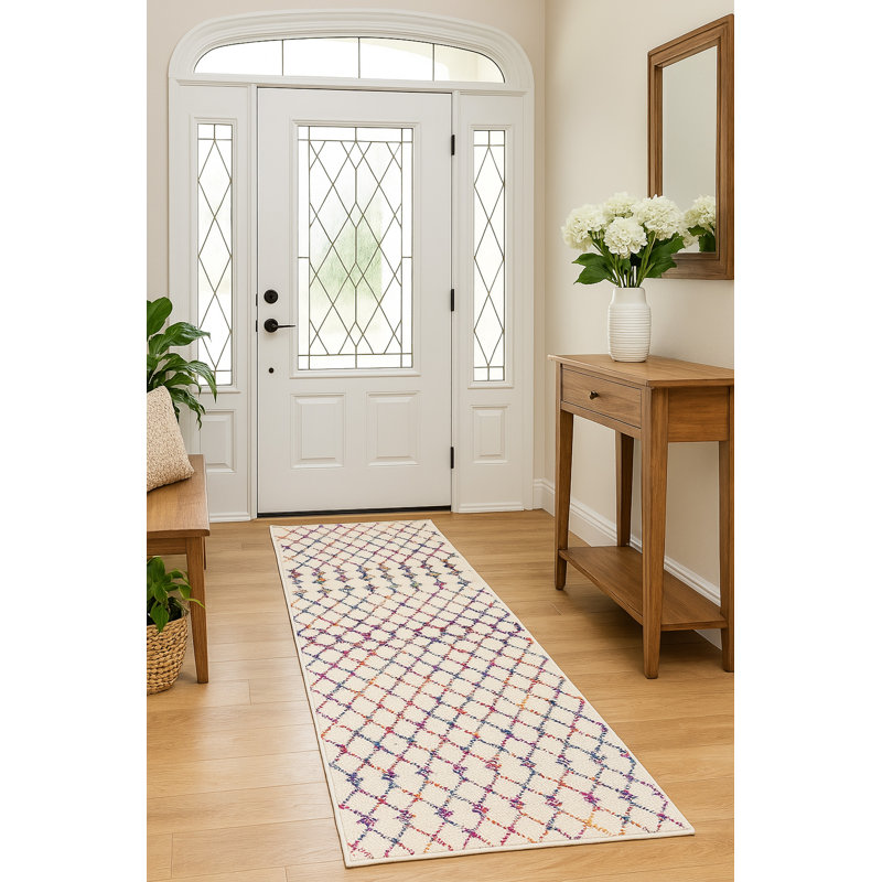 Tapis crème abstrait Kymiere, Tapis de couloir 2 pi 3 po x 8 pi