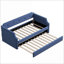 Lit de jour simple rembourré avec lit gigogne - Pin & amp; Structure en bois d'ingénierie, aucun sommier nécessaire, bleu pour les chambres d'amis-1704904407
