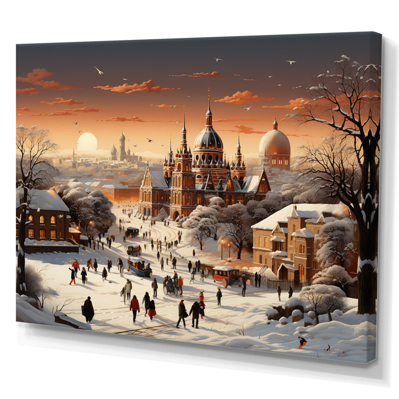 Winter Carnival Village, reproduction d'art sur toile, H 34 po x l 44 po, Toile tendue